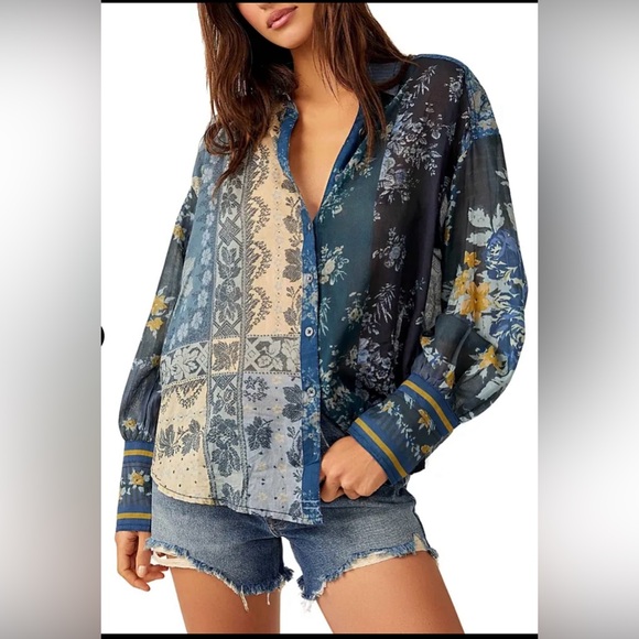 Free People Tops - Free People Flower Patch Top. Indigo Combo. Small